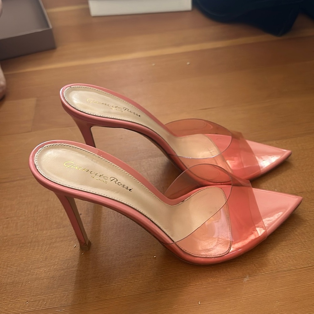 Gianvito Rossi Elle Heel Pink “glass camellia”